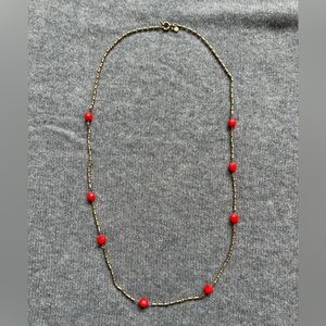 Necklace Gold and Red Beaded - 35 1/2”